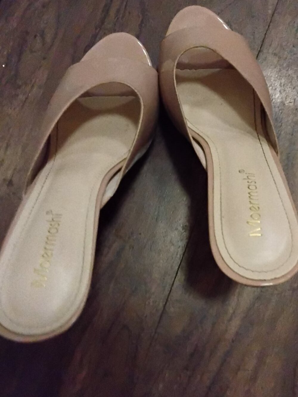 Beige slip on heels